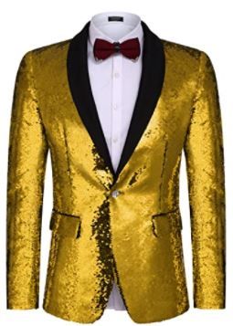 Photo 1 of COOFANDY Men Shiny Sequin Blazer Tuxedo Party Dinner Prom One Button Suit Jacket XXL