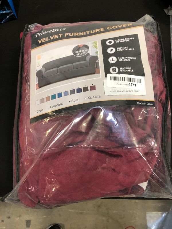 Photo 2 of 4 Pieces Sofa Covers Stretch Velvet Couch Covers for 3 Cushion Sofa Slipcovers Soft Sofa Slip Covers Furniture Covers with 3 Individual Seat Cushion Covers, Machine Washable (Large, Burgundy)