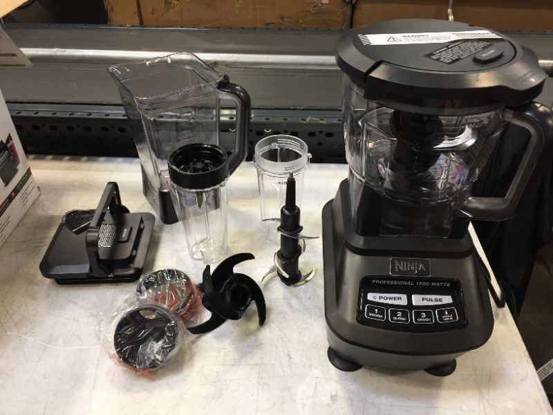 Photo 1 of Ninja BL770 Mega Kitchen System, 1500W, 4 Functions for Smoothies, Processing, Dough, Drinks & More, with 72-oz.* Blender Pitcher, 64-oz. Processor Bowl, (2) 16-oz. To-Go Cups & (2) Lids, Black
OUT OF BOX ITEMS 