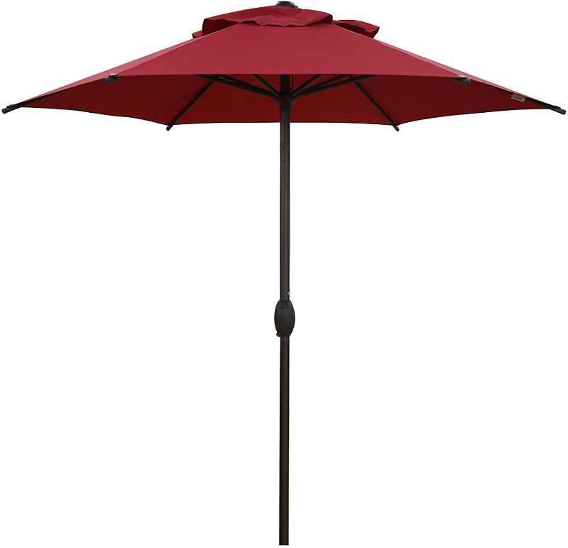 Photo 1 of Abba Patio 9ft Patio Umbrella Outdoor Umbrella Patio Market Table Umbrella with Push Button Tilt and Crank for Garden, Lawn, Deck, Backyard & Pool, Dark Red
