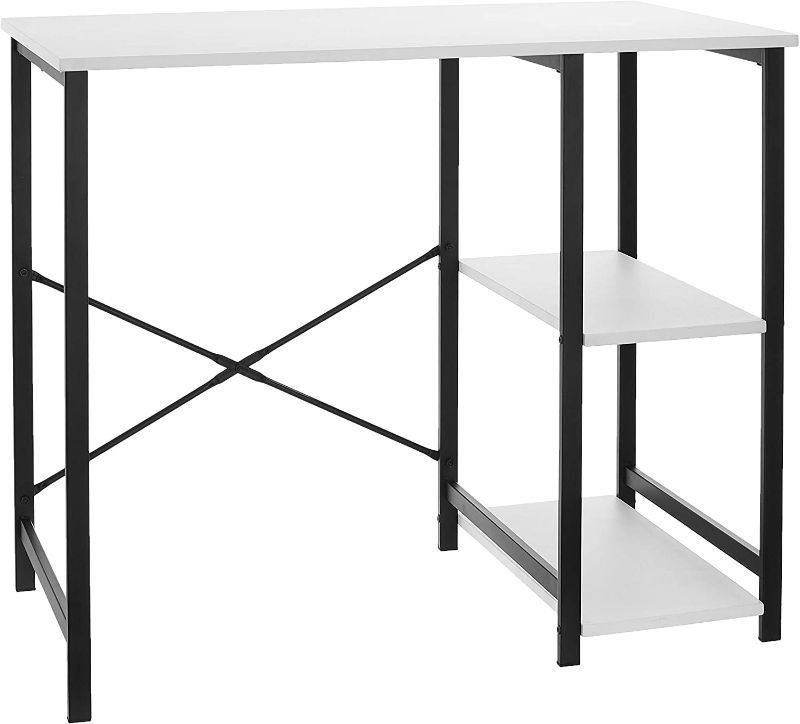 Photo 1 of Amazon Basics Classic Home Office Computer Desk With Shelves - 29.5 x 19.6 x 35.5 Inches, White
