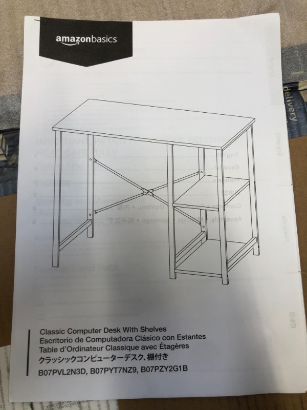 Photo 2 of Amazon Basics Classic Home Office Computer Desk With Shelves - 29.5 x 19.6 x 35.5 Inches, White
