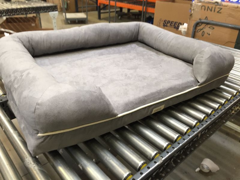 Photo 2 of Friends Forever Orthopedic Dog Bed Lounge Sofa Removable Cover 100% Suede Mattress Memory-Foam With Bolster Rim Premium Prestige Edition Pewter Grey, XL 44 x 34"