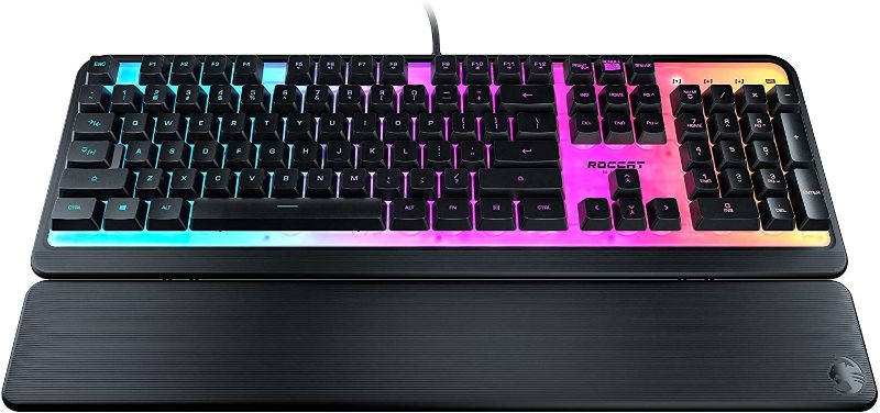 Photo 1 of ROCCAT Magma Membrane PC Gaming Keyboard RGB LED Backlit Lighting, Silent Keys, Ergonomic Keyboard, Clear Top Plate, Includes Detachable Palm/Wrist Rest, Compatible with Windows 11/10/8.1/8/7, Black
