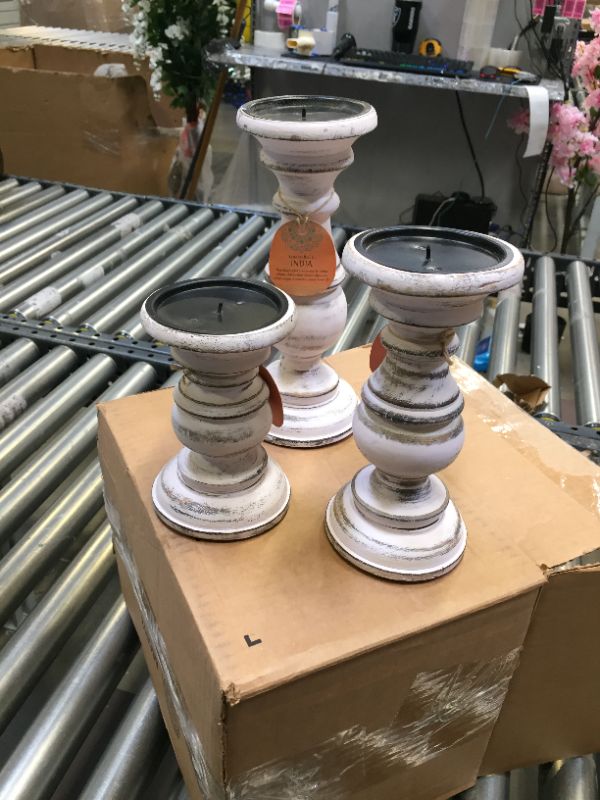 Photo 1 of 2pk candle holders white rustic wood 6" 8" 10"