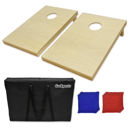 Photo 1 of GoSports Foldable Wooden Cornhole Boards Set, Made from 100 Percent Solid Wood, 3' X 2' Tailgate Size W/ 8 Bean Bags and Portable Carry Case
