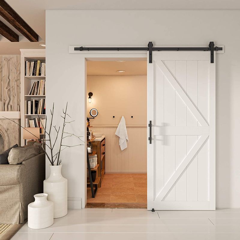 Photo 1 of ALAMEDADT 38''x84'' Sliding Barn Door with 6.6 ft Barn Door Hardware Kit & Handle & Floor Guides, Pre-Drilled -Assembly Required-Include Installation Manual, MDF-Solid Core, White, K-Frame