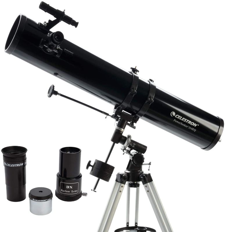 Photo 1 of Celestron - PowerSeeker 114EQ Telescope - Manual German Equatorial Telescope for Beginners - Compact and Portable - BONUS Astronomy Software Package - 114mm Aperture
