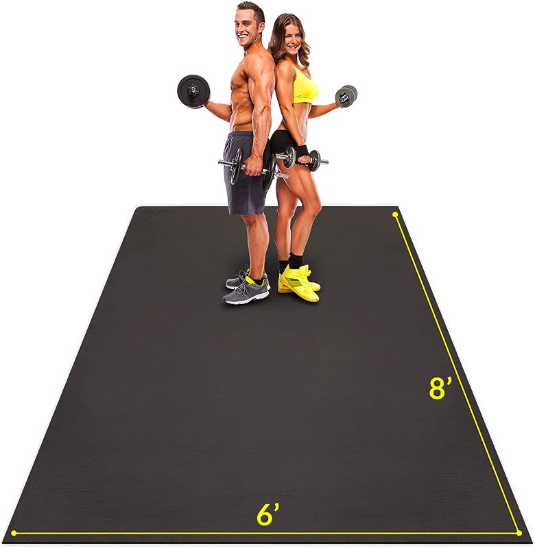 Photo 1 of ActiveGear Large Exercise Mat 8 x 6 ft 7mm Thick Premium Ultra-Durable Non-Slip Rubber Workout Mat for Home Gym Flooring | Ideal for Cardio, Fitness, Plyo | Bonus Jump Rope and Storage Bag Included
