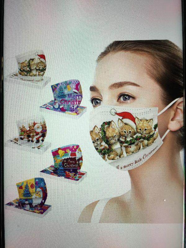 Photo 1 of 35PK DISPOSABLE FACE MASK HOLIDAY PRINT 50CT