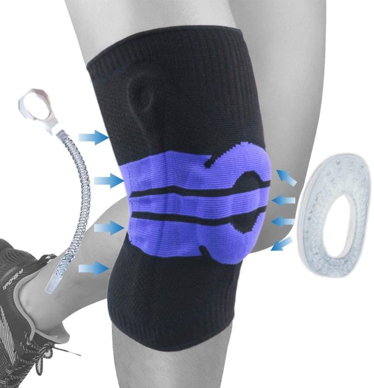 Photo 1 of Knee Compression Sleeve with Patella Gel Pads for Women & Men Knee Brace with Side Stabilizers Knee Support for Running, Meniscus Tear, Knee Pain, Arthritis (Black/Purple_1 Pcs, Large)

