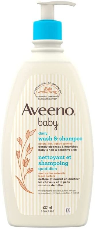 Photo 1 of Aveeno Baby Daily Moisture Gentle Body Wash & Shampoo with Oat Extract, 2-in-1 Baby Bath Wash & Hair Shampoo, Tear- & Paraben-Free for Hair & Sensitive Skin, Lightly Scented, 18 fl. oz
