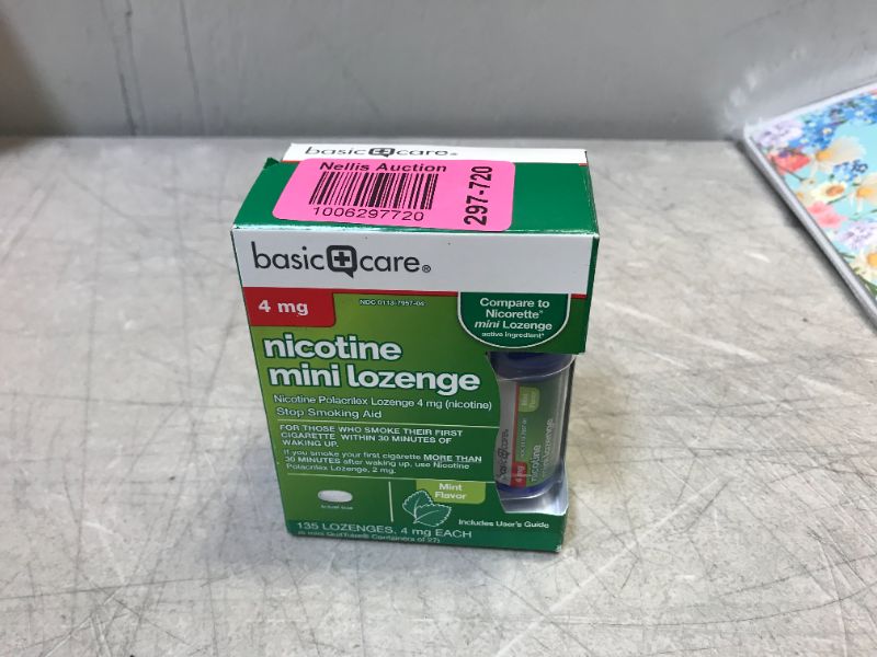 Photo 2 of Amazon Basic Care Mini Nicotine Polacrilex Lozenge, 4 mg (nicotine), Stop Smoking Aid, Mint Flavor; quit smoking with mint nicotine lozenge, 135 Count
