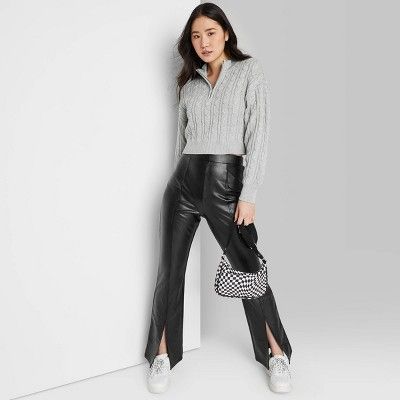 Photo 1 of WOMEN'S SLIT FRONT FAUX LEATHER FLARE PANTS - WILD FABLE™ size L