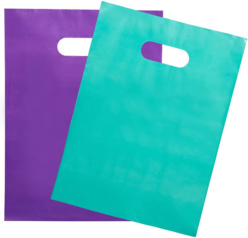 Photo 1 of 200 Teal & Purple Bags for Small Business 100 Teal and 100 Purple 1.5Mil 9"x12" Merchandise Bags Extra Thick Glossy Thank You Bags and Shopping Bags For Small Business with Die Cut Handles For Retail