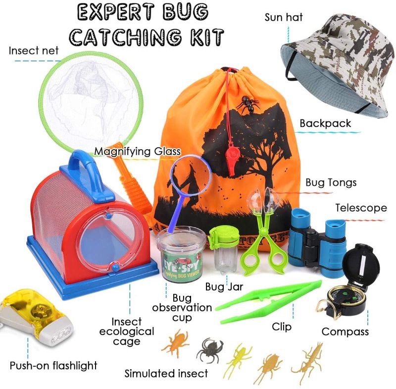 Photo 1 of ESSENSON Outdoor Explorer Kit & Bug Catcher Kit with Binoculars, Compass, Magnifying Glass, Critter Case and Butterfly Net Great Toys Kids Gift for Boys & Girls Age 3-12 Year Old Camping Hiking