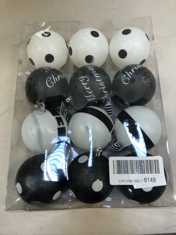 Photo 1 of 12 pack black/white/polka dot Christmas ornaments 