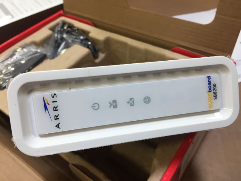 Photo 3 of **BRAND NEW FACTORY SEALED BUT OPENED FOR TAKE PICTURE** ARRIS SURFboard SB8200 DOCSIS 3.1 Gigabit Cable Modem | Approved for Cox, Xfinity, Spectrum & others | White , Max Internet Speed Plan 1000 Mbps
