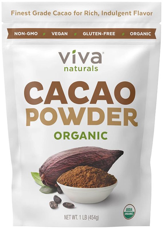 Photo 1 of 2 pack - Viva Naturals #1 Best Selling Certified Organic Cacao Powder from Superior Criollo Beans, 1 LB Bag