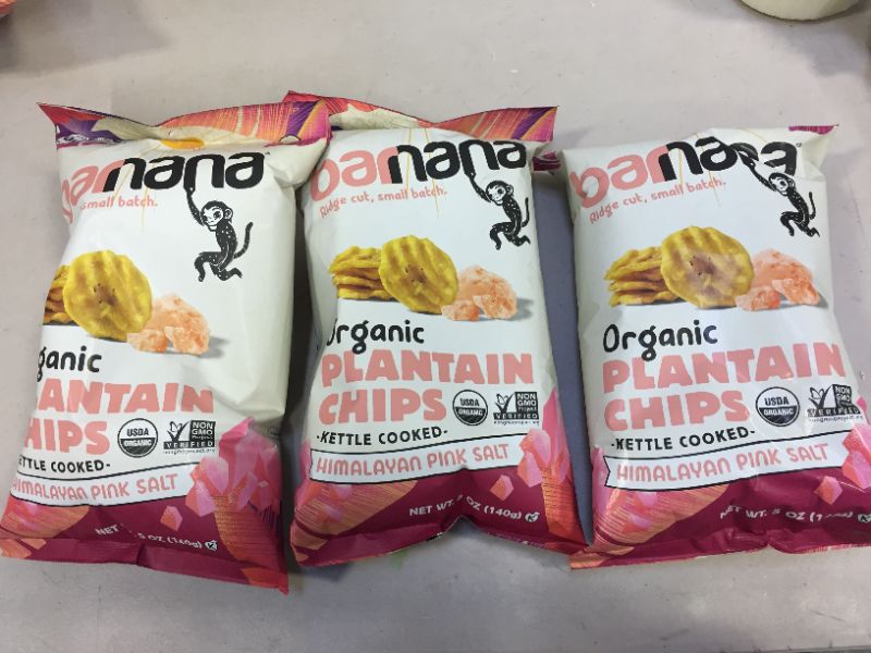 Photo 2 of 3 pack - Barnana Organic Plantain Chips, Himalayan Pink Salt, 5 Ounce Bag - Paleo, Vegan, Grain Free Chips exp mar 2022