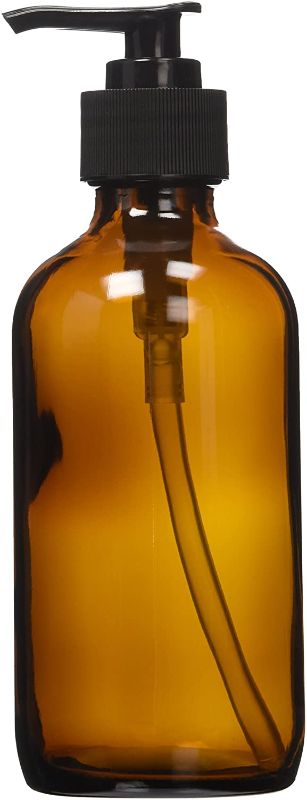 Photo 1 of 4 pack NaRaMax 8 oz Amber Glass Lotion / Soap Dispenser with Black Pump