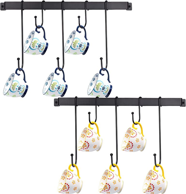 Photo 1 of Coffee Mug Rack with 10 Hooks, Coffee Mug Organizer Holder Wall Mounted Set of 2 - Coffee Tea Cup Hanger for Bar Kitchen Organizer Display, Coffee Nook Decor, Black
