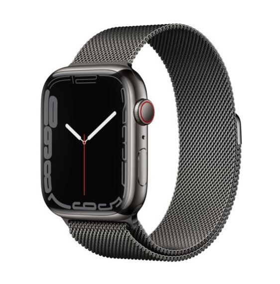 Photo 1 of Apple Watch Series 7 GPS + Cellular, 45mm Graphite Stainless Steel Case with Graphite Milanese Loop
