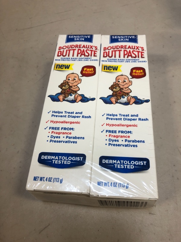 Photo 2 of Boudreaux's Butt Paste Sensitive Skin Diaper Rash Ointment, 4 oz Tube, 2 Pack
EXP DATE - 2- 2022 