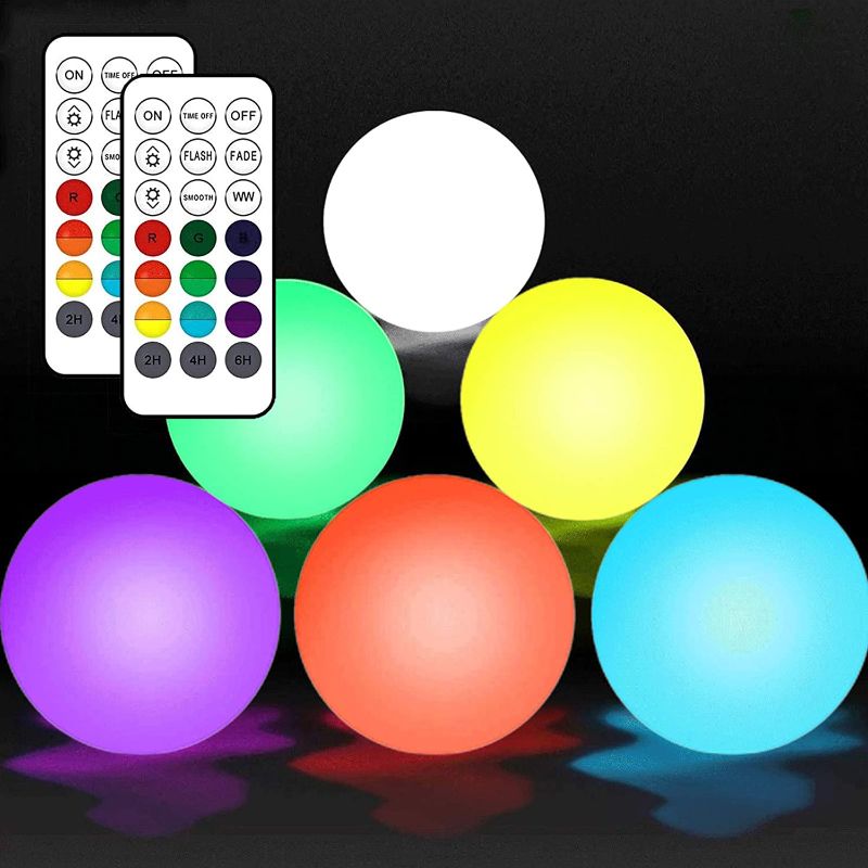 Photo 1 of DreiWasser 6 Pack Floating Pool Lights, 16 Color Changing IP67 Waterproof Float/Hang Tub Bath Pond Lights with Timer, Dimmable, Remote Control, 3.15in/8cm Night Light for Outdoor Indoor Decor
