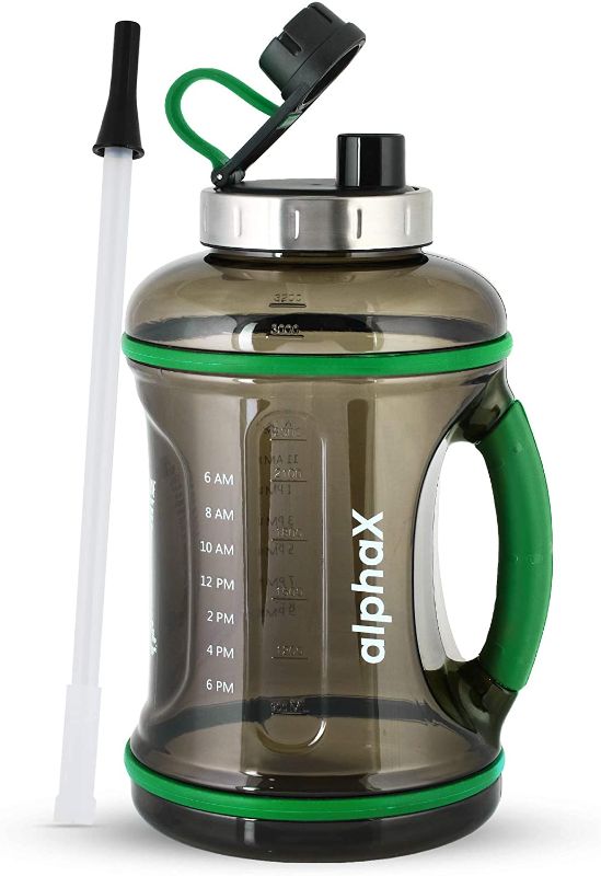 Photo 1 of AlphaX Large 108oz/3.2L Daily Water Bottle & Straw, Motivational, Reusable Water Jug with Tracking & Time Marker, Stainless Steel Cap - Fitness, Gym, Office & Outdoor Sports
