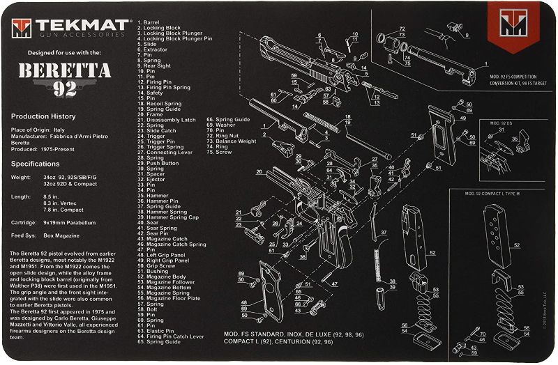 Photo 1 of TekMat Gun Cleaning Mat for use with Beretta 92-M9 , Black
