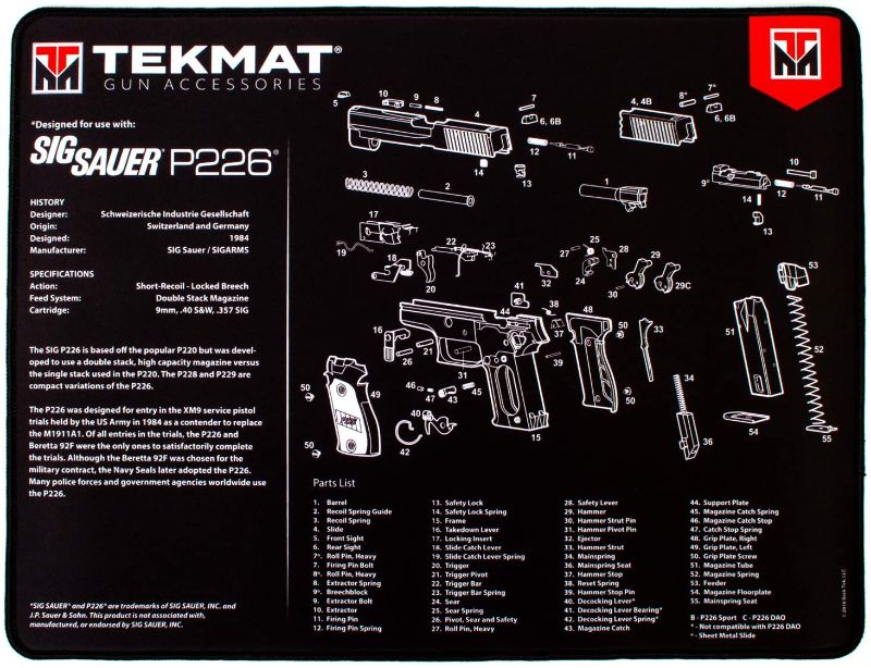 Photo 1 of TekMat Ultra Cleaning Mat for use with Sig P226 Black ,15" x 20"
