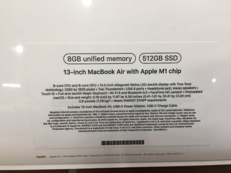 Photo 8 of (Brand New Factory Sealed)2020 Apple MacBook Air Laptop: Apple M1 Chip, 13” Retina Display, 8GB RAM, 512GB SSD Storage, Backlit Keyboard, FaceTime HD Camera, Touch ID. Works with iPhone/iPad; Space Gray
