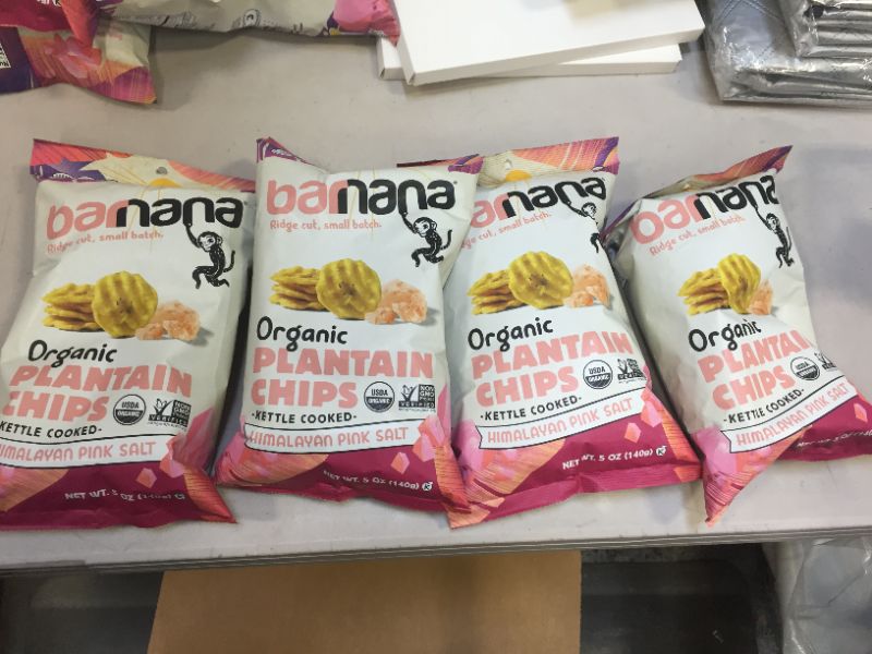 Photo 2 of 4 PACK - Barnana Plaintain Chips, Organic, Himalayan Pink Sea Salt, Ridged - 5 oz
 EXP MAR 2022