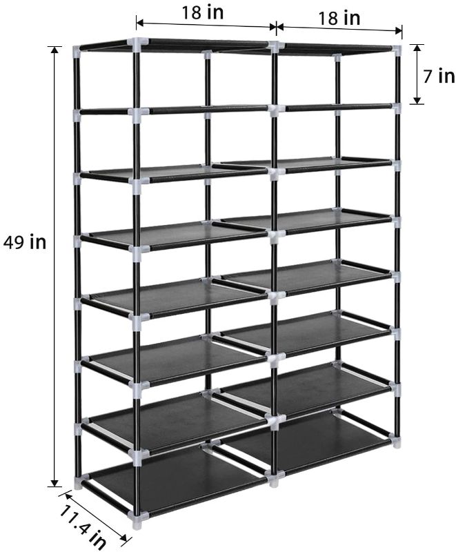 Photo 2 of ERONE Shoe Rack Storage Organizer , 28 Pairs Portable Double Row with Nonwoven Fabric Cover Shoe Rack Cabinet for Closet (Black)