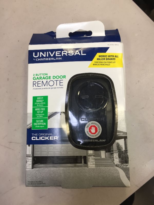 Photo 2 of Chamberlain KLIK5U-BK2 Clicker 2-Button Garage Door Opener Remote with Visor Clip, Black