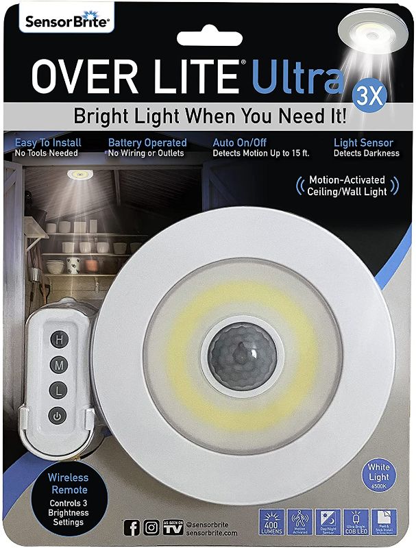 Photo 1 of 2 PACK  - Sensor Brite Overlite Ultra: Remote Control Ceiling/Wall LED Light with Adjustable Brightness, Motion Activated, Stick Anywhere, Battery-Operated Overhead LED Light