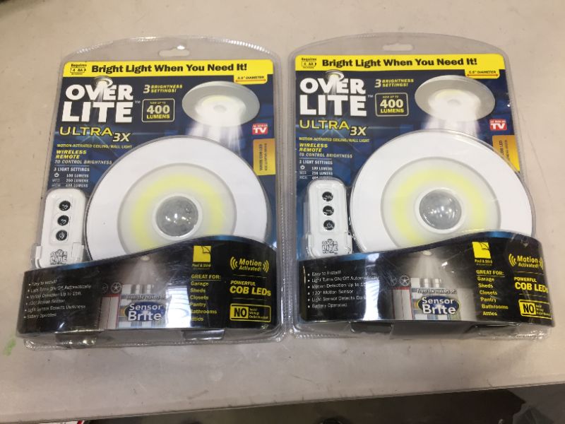 Photo 2 of 2 PACK  - Sensor Brite Overlite Ultra: Remote Control Ceiling/Wall LED Light with Adjustable Brightness, Motion Activated, Stick Anywhere, Battery-Operated Overhead LED Light