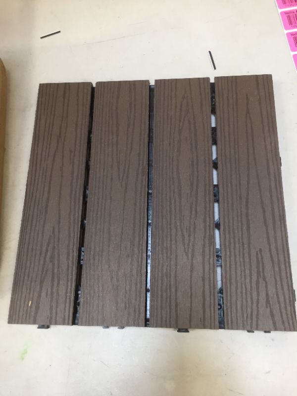 Photo 2 of 12" x 12" Plastic Interlocking Deck Tile in Dark Brown (Set of 6)