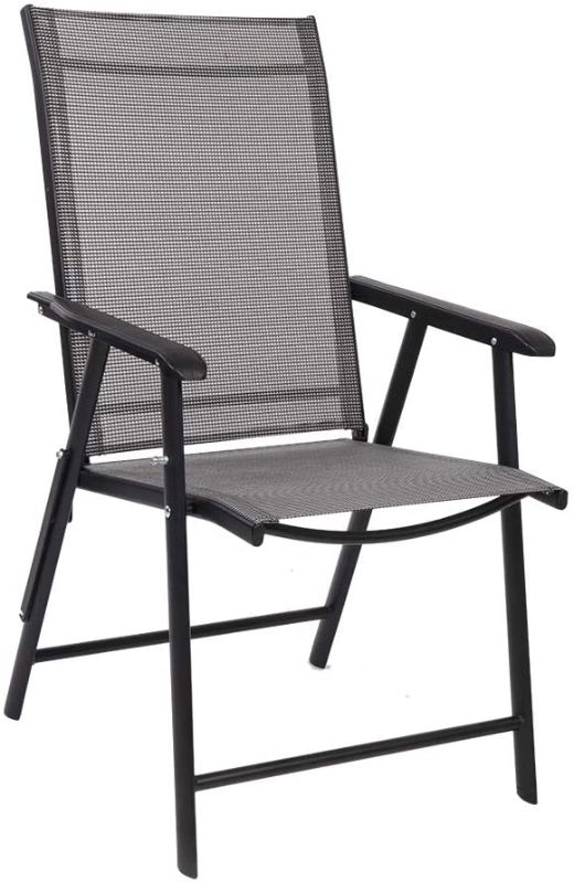 Photo 1 of  Folding Chair with Arms, Portable Patio Chairs for Outdoor & Indoor, Sling Back Chairs for Lawn, Pool, Courtyard, Balcony & Garden (Grey)  - 1 