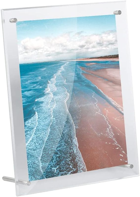 Photo 1 of 2 PACK- NC Super Clear Acrylic Picture Frame, Beveled Frameless Plexiglass, Photo with Standoff Photo Frame, Desktop Frameless Display Self Standing for Document Certificate Artwork (8x10)