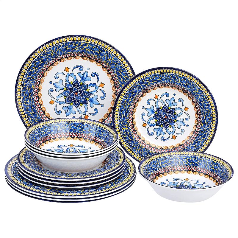 Photo 1 of Amazon Basics 12-Piece Melamine Dinnerware Set - Service for 4, Tuscan