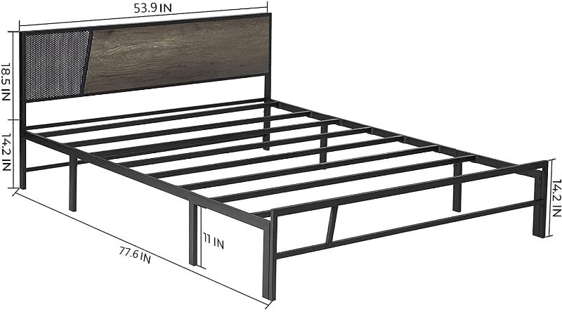 Photo 1 of Alecono Heavy Duty Queen Metal Bed Frame with Wood Headboard, Non-Slip Sturdy Steel Bed Platform Mattress Foundation No Box Spring Needed, Black
