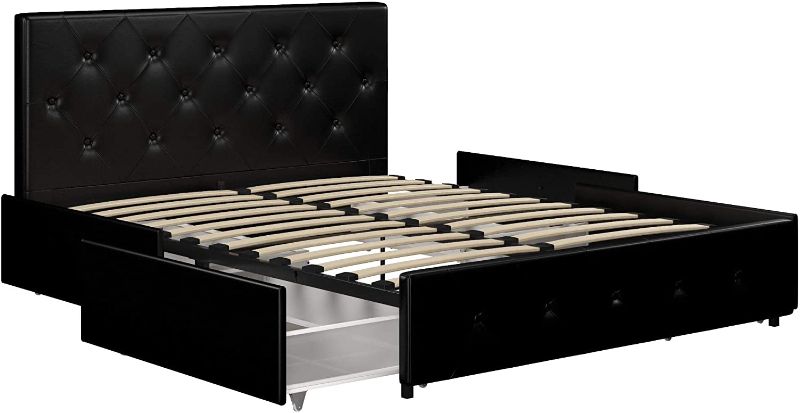 Photo 1 of DHP Dakota Upholstered Faux Leather Platform Bed with Storage Drawers - Queen Size (Black)
