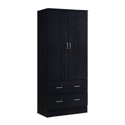 Photo 1 of 2 Door Armoire with 2 Drawers Black - Hodedah Import