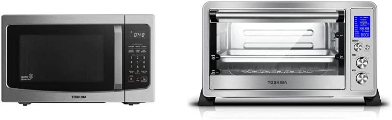 Photo 1 of Toshiba ML-EM34P(SS) Smart Countertop Microwave Oven Works, 1.3 Cu Ft, Stainless Steel & AC25CEW-SS Digital Toaster Oven, 6-Slice Bread/12-Inch Pizza, Stainless Steel
