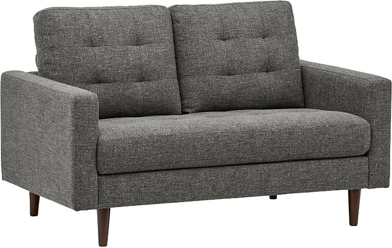 Photo 1 of Amazon Brand – Rivet Cove Mid-Century Modern Tufted Loveseat Sofa, 56"W, Dark Grey
