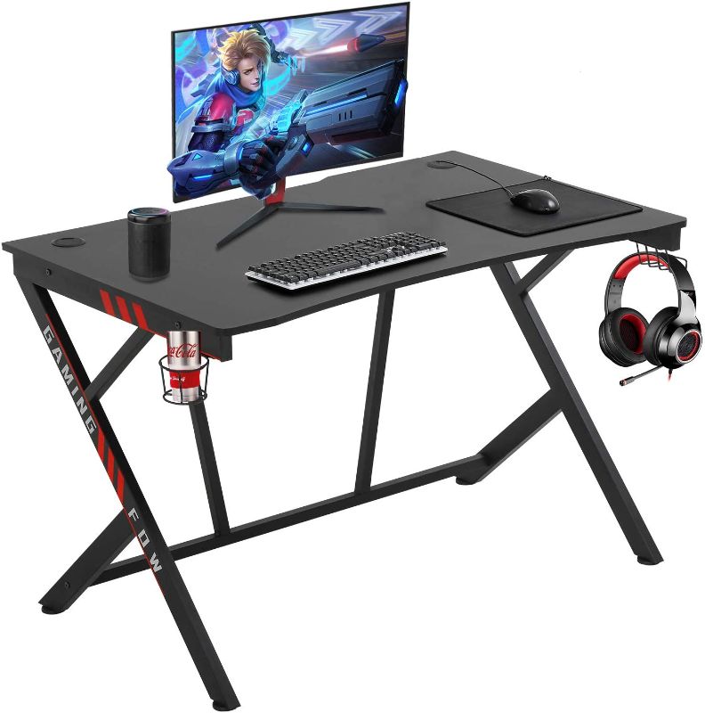 Photo 1 of Gaming Desk Computer Desk Home Office Desk Racing Style Study DeskExtra Large Modern Ergonomic PC Carbon Fiber Writing Desk Table with Cup Holder Headphone Hook
