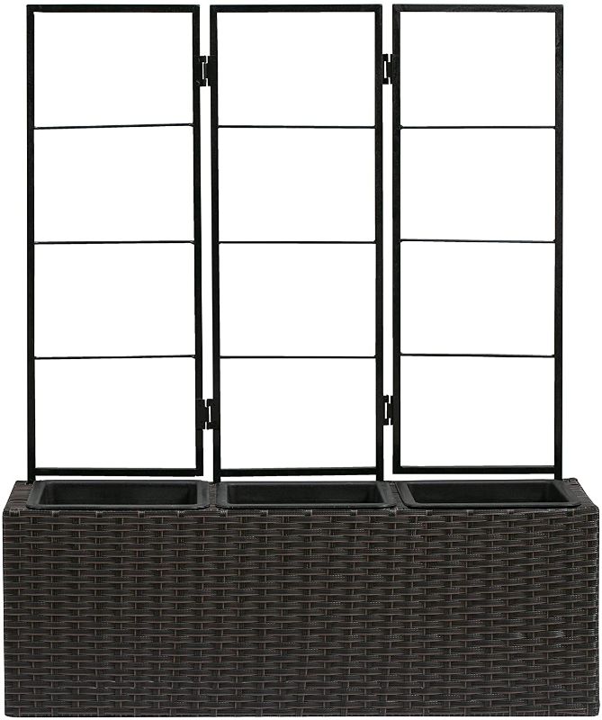 Photo 1 of Amazon Basics Compact Wicker Planter with Trellis - Brown, 27.5" x 9.64" x 33.07"