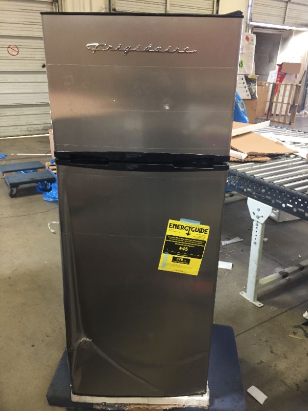 Photo 1 of Frigidaire EFR749AMZ, 2 Door Apartment Size Refrigerator with Freezer, 7.5 cu ft, Retro, Silver, Platinum
** DOOR NEEDS REPLACEMENT ONLY **